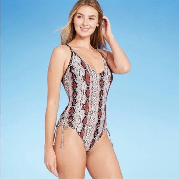 Kona Sol Animal Print Brown One Piece Swimsuit Medium Coverage NWT Sz M - Picture 1 of 9